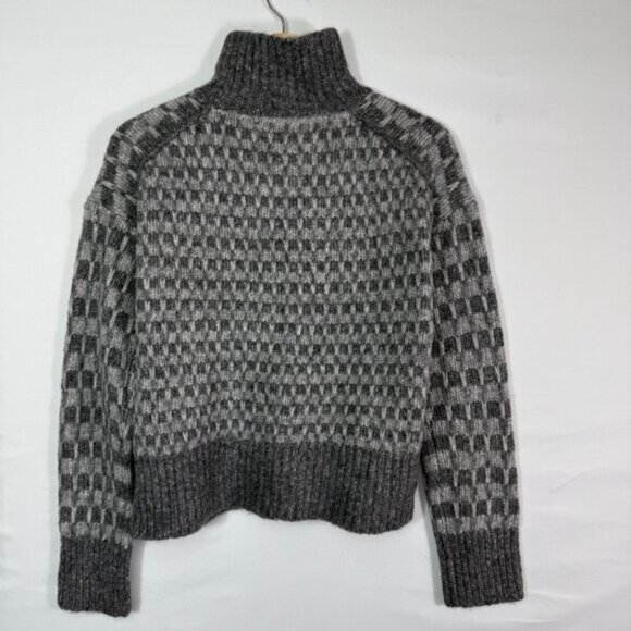 Everlane The Cloud Checkered Turtleneck Wool Alpaca Cotton Blend Sweater Gray XS - Picture 4 of 6
